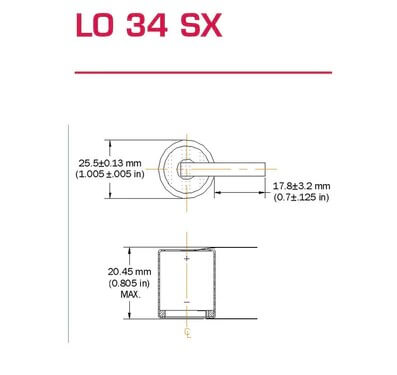 Saft LO34SX Battery, 2.8V 1.0Ah Size 1/3 C Spiral Cell Li-SO2