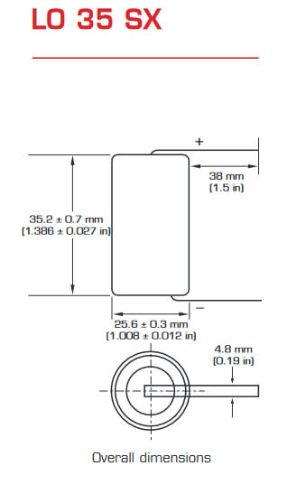 Saft LO35SX Battery dimensions