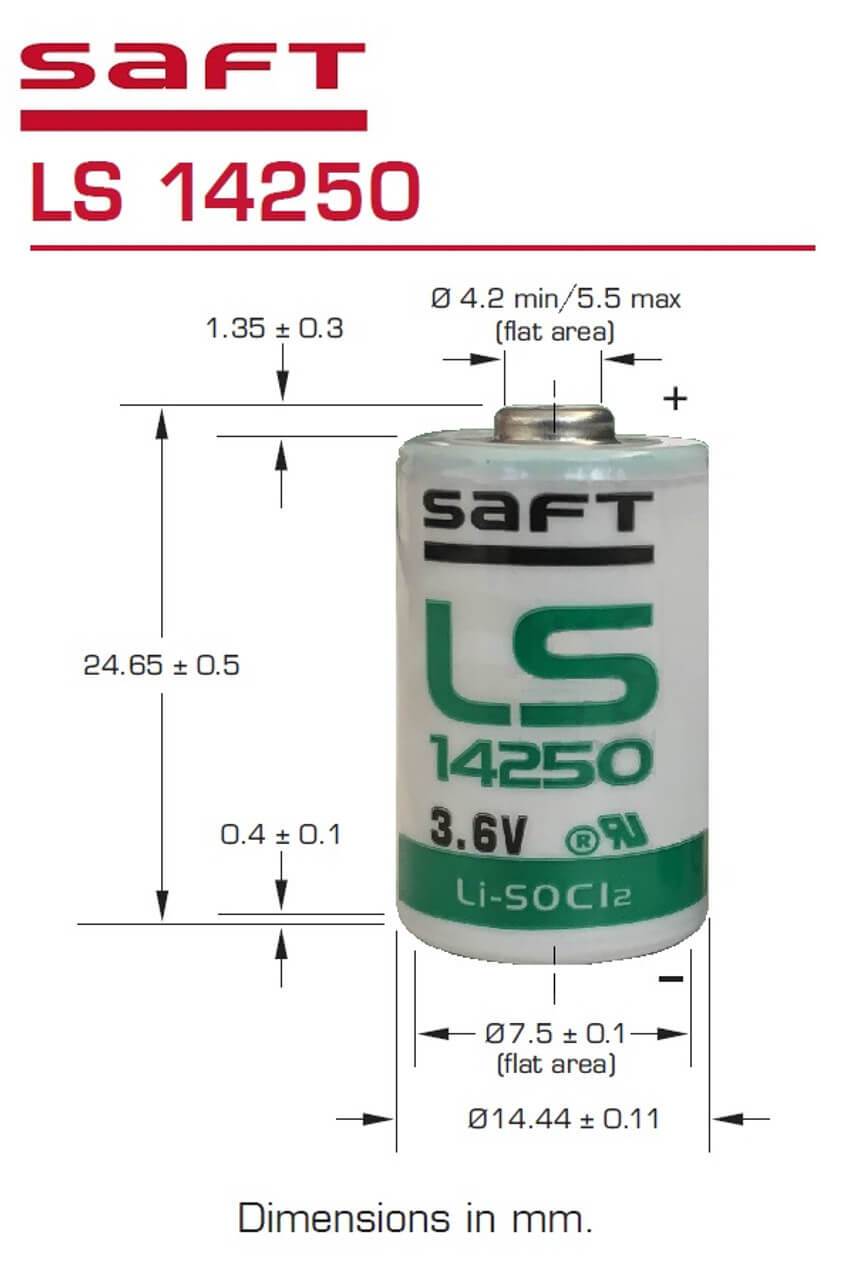Saft LS14250 Dimensions