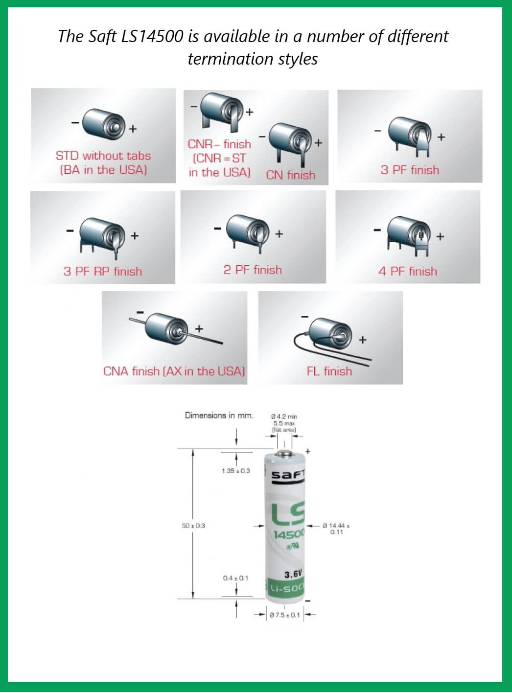 Saft LS14550 termination styles